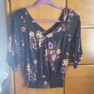 Flowy v neck black top, american rag boho shirt